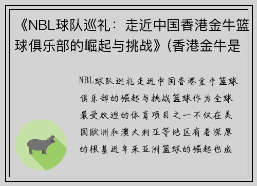 《NBL球队巡礼：走近中国香港金牛篮球俱乐部的崛起与挑战》(香港金牛是什么饮料)